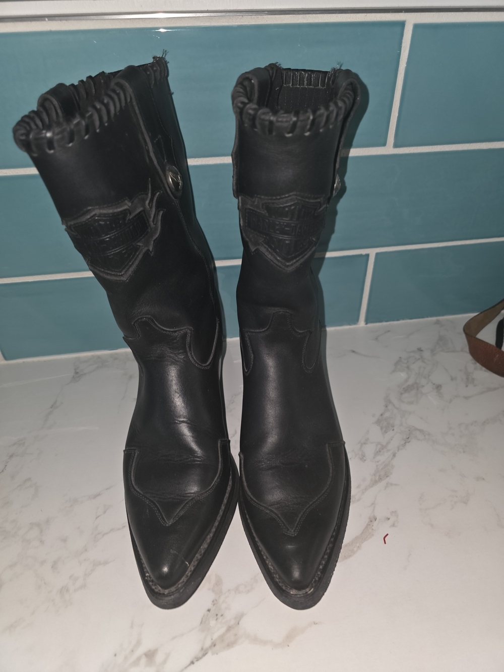 Harley-Davidson Black Leather Women's Western Boots with Concho Accent - Picture 2 of 16